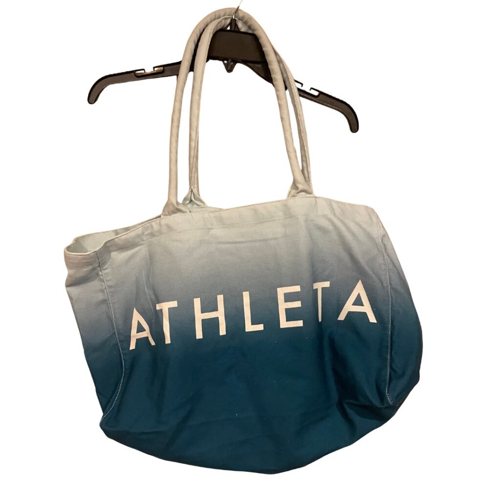 Athleta Ombre Blue Canvas Tote Bag Beach Gym Travel Large Shoulder Carryall